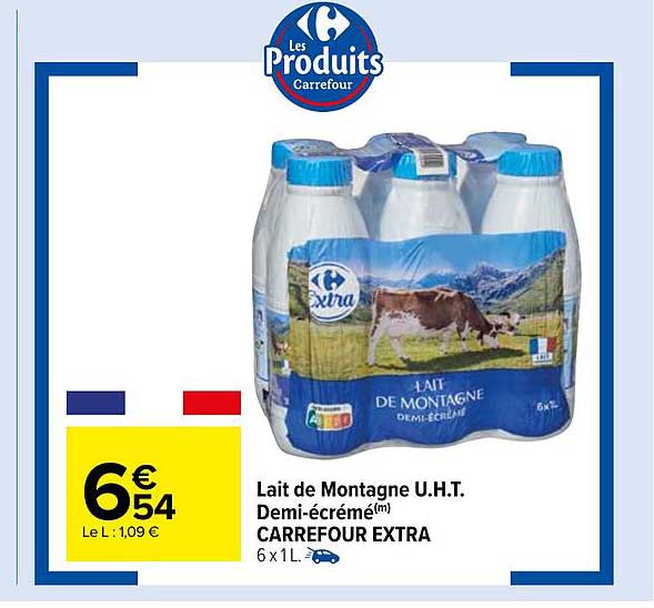 lait de montagne uht demi-écrémé carrefour extra