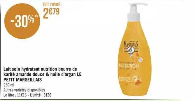 lait soin hydratant nutrition beurre de karité amande douche & huile d'argan le petit marseillais