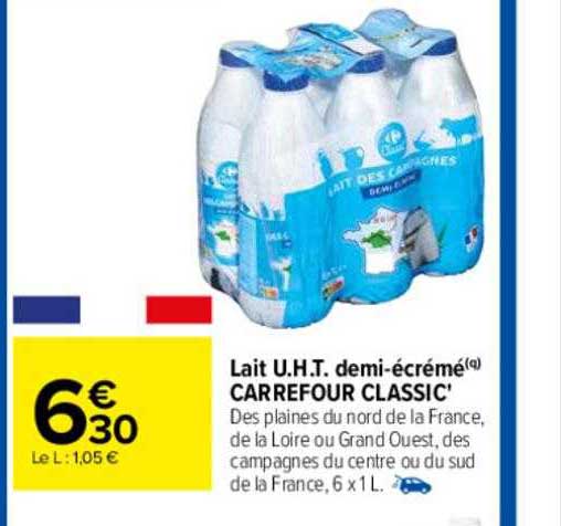 lait u.h.t. demi-écrémé carrefour classic'