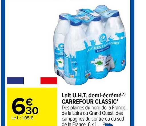 lait u.h.t. demi-écrémé carrefour classic'