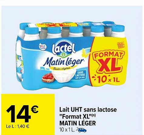 lait uht sans lactose "format xl" matin léger