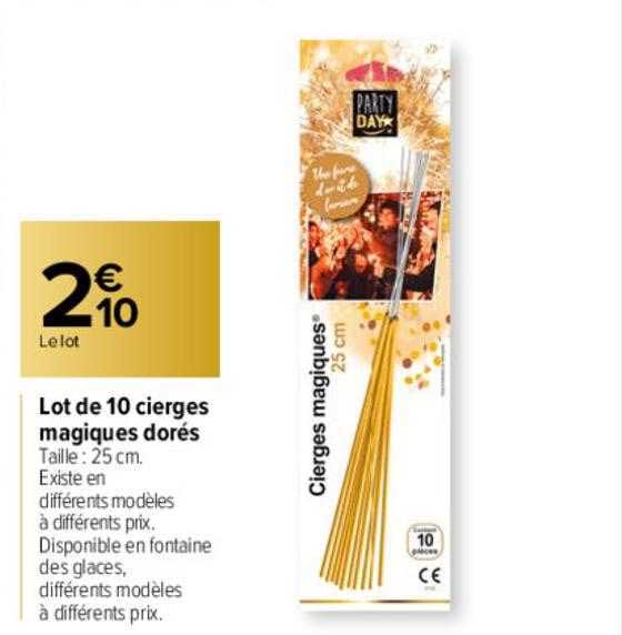 lot de 10 cierges magiques dorés