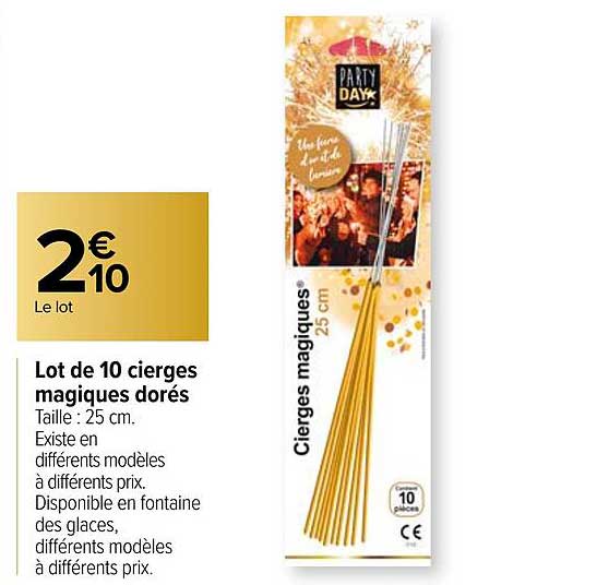 lot de 10 cierges magiques dorés