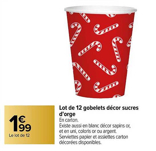 lot de 12 gobelets décor sucres d'orge
