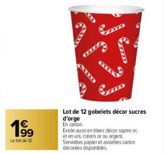 lot de 12 gobelets décor sucres d'orge