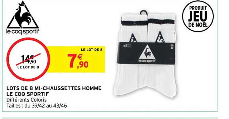 lots de 8 mi-chaussettes homme le coq sportif