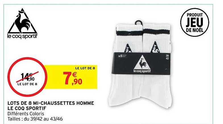 lots de 8 mi-chaussettes homme le coq sportif