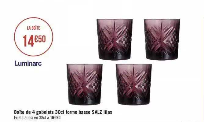 Luminarc Boîte De 4 Gobelets 30cl Forme Basse Salz Lilas