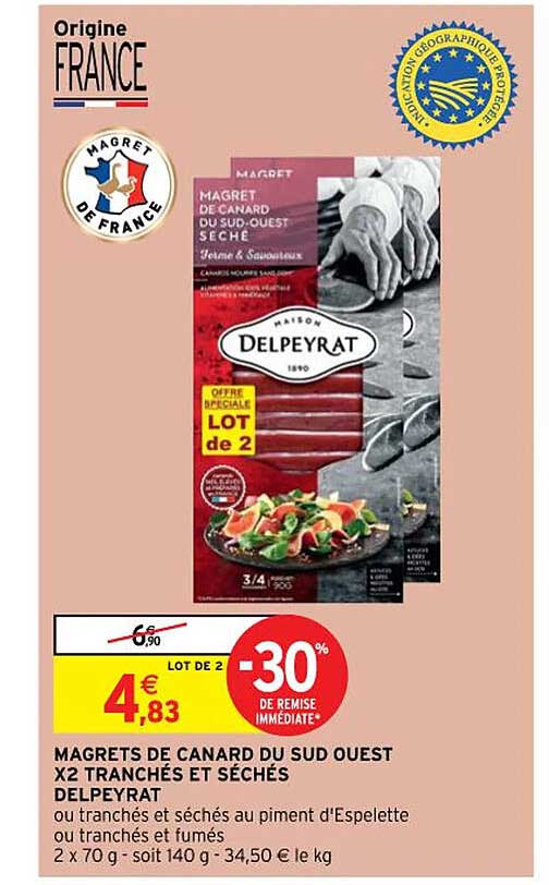 magrets de canard du sud ouest x2 tranchés et séchés delpeyrat