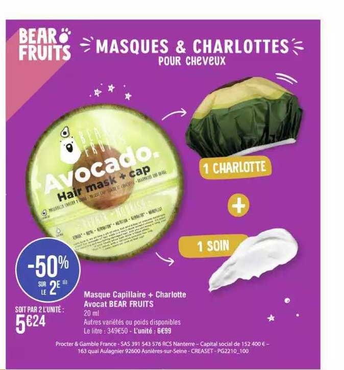 masque capillaire + charlotte avocat bear fruits