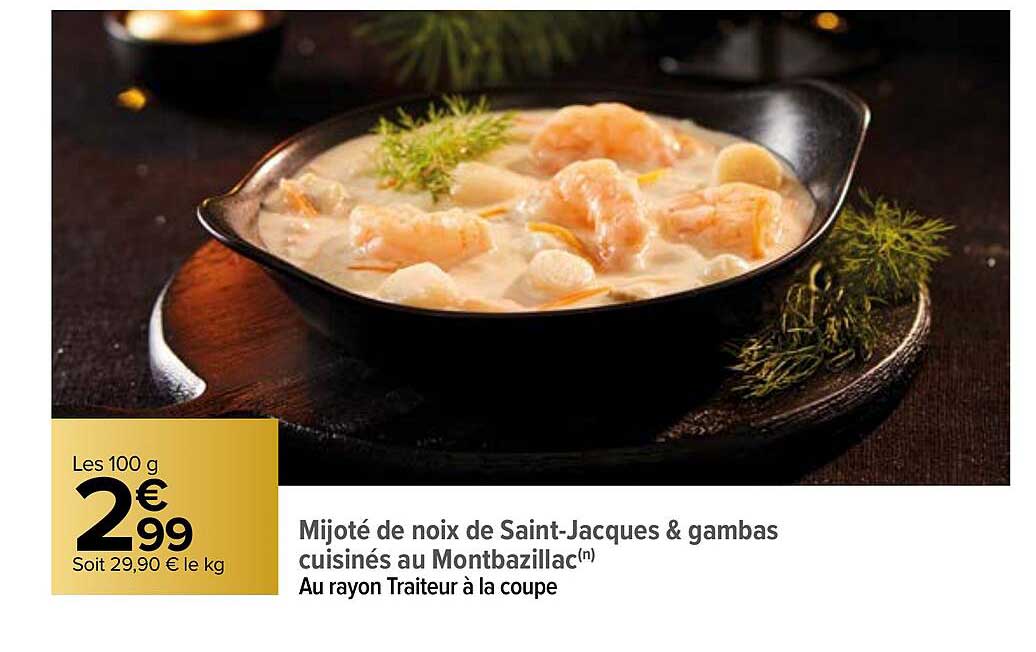 mijoté de noix de Saint-Jacques & gambas cuisinés au montbazillac