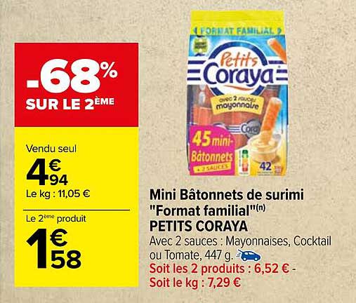 Mini Bâtonnets De Surimi "format Familial" Petits Coraya