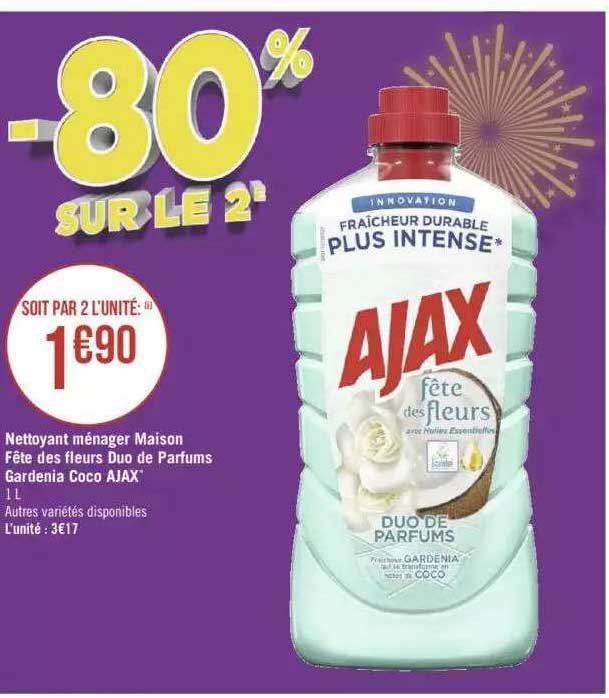 nettoyant ménager maison fête des fleurs duo de parfums gardenia coco ajax