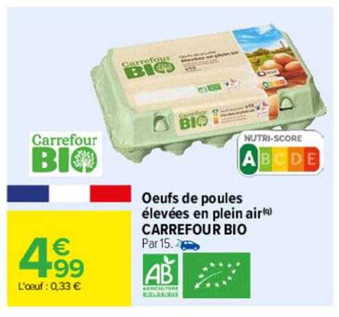 œufs de poules élevées en plein air carrefour bio
