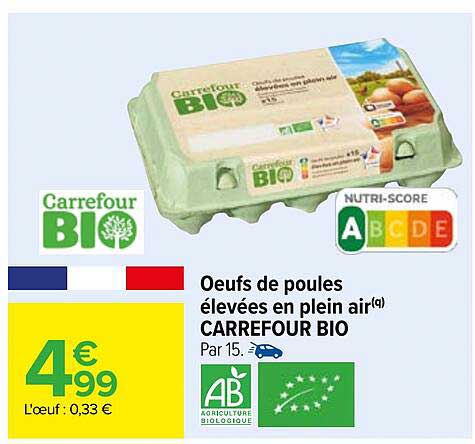 œufs de poules élevées en plein air carrefour bio
