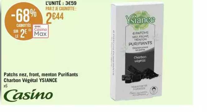 patchs nez, front, menton purifiants charbon végétal ysiance