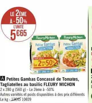 petites gambas concassé de tomates, tagliatelles au basilic fleury michon