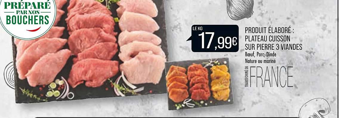 produit élaboré : plateau cuisson sur pierre 3 viandes