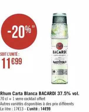 rhum carta blanca bacardi 37.5% vol