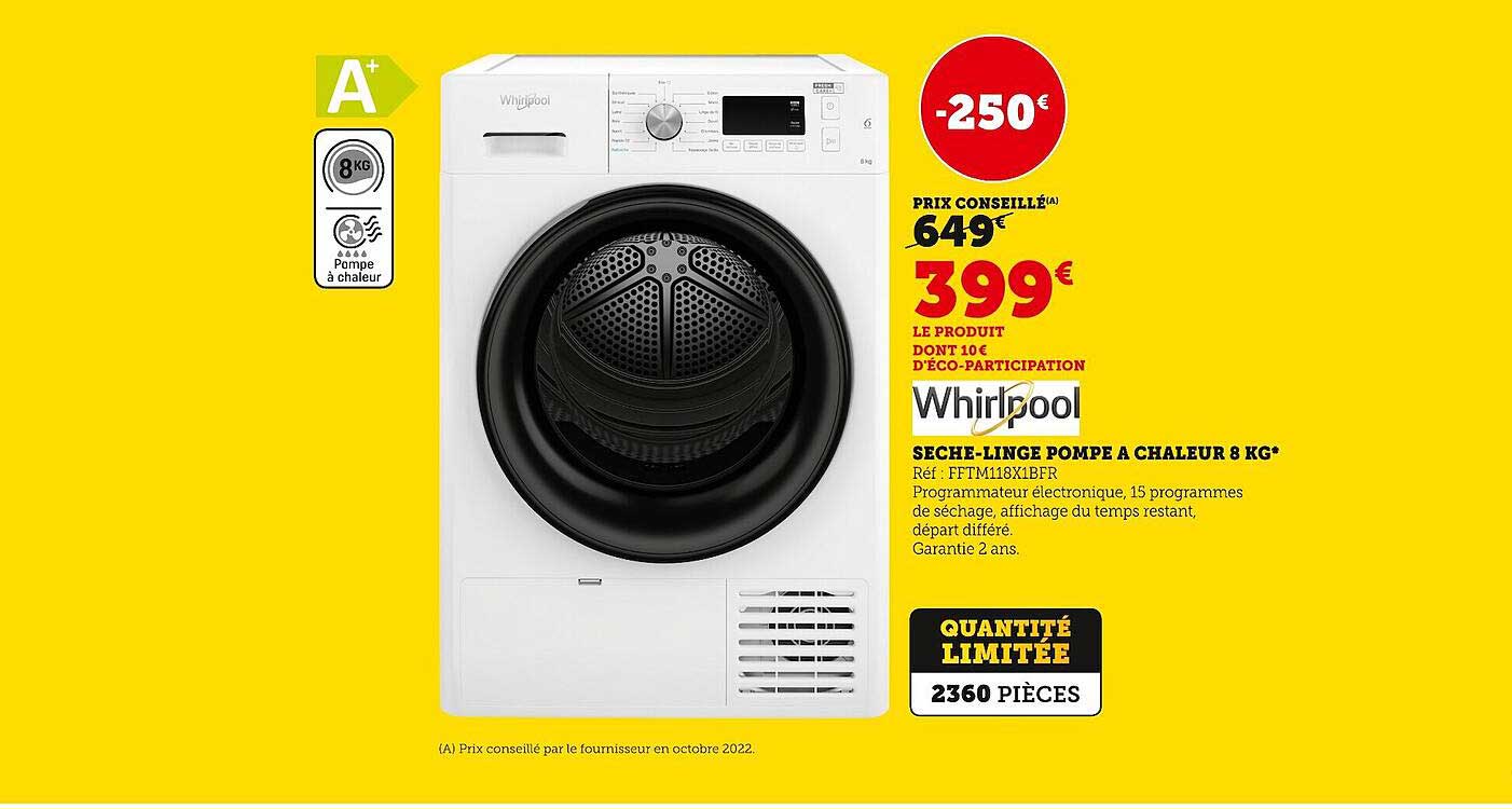 sèche-linge pompe à chaleur 8 kg whirlpool