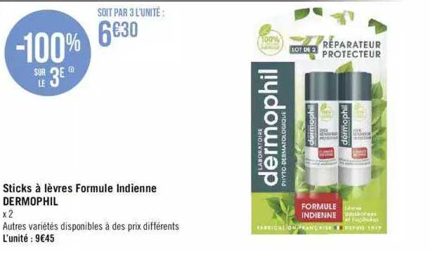 sticks à lèvres formule indienne dermophil