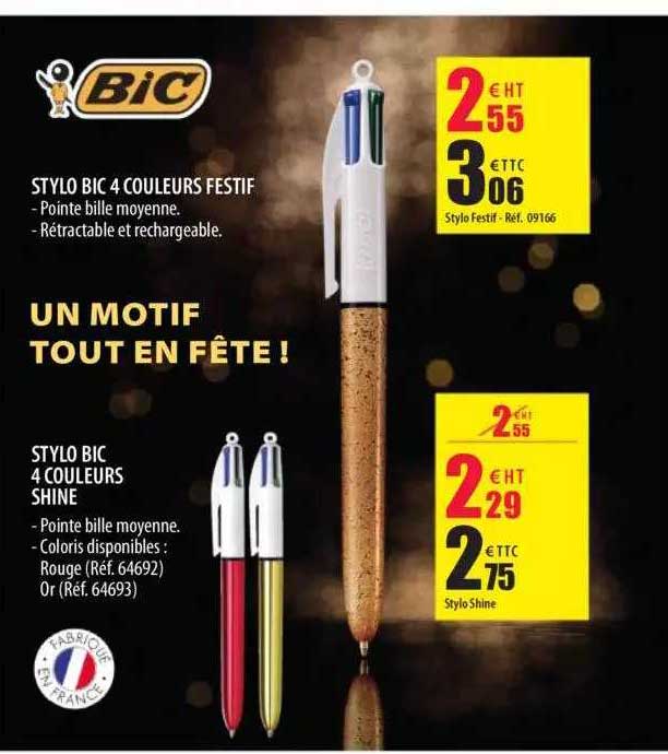 stylo bic 4 couleurs festif, stylo bic 4 couleurs shine