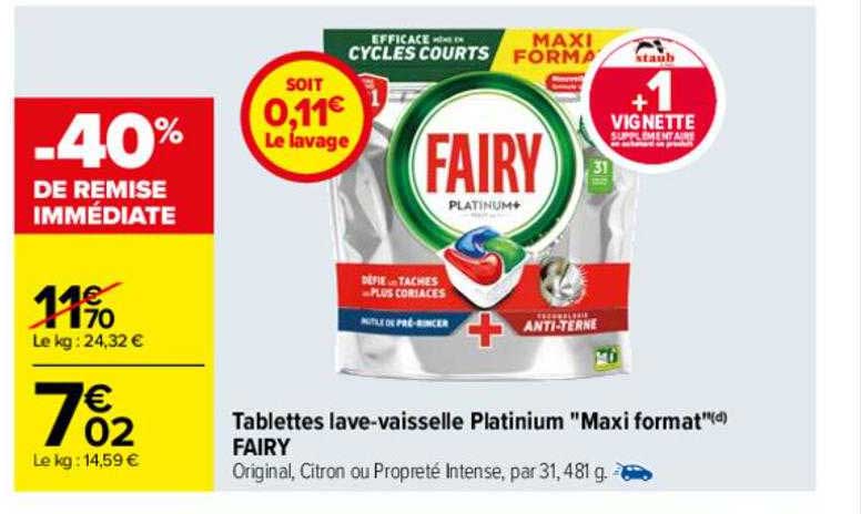 tablettes lave-vaisselle platinium "maxi format" fairy