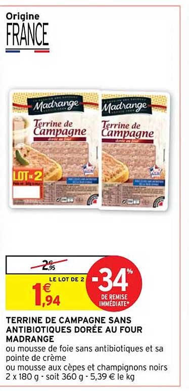 terrine de campagne sans antibiotiques dorée au four madrange