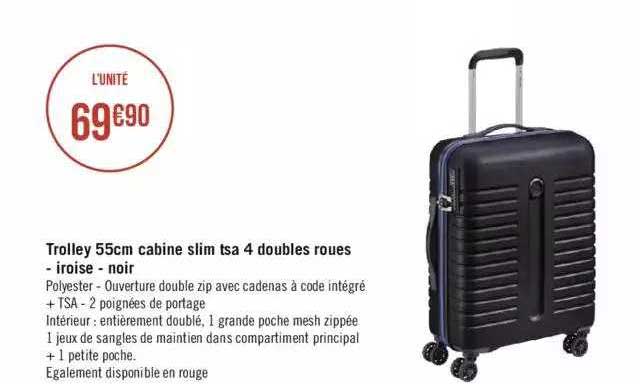trolley cabine slim tsa 4 doubles roues - iroise - noir