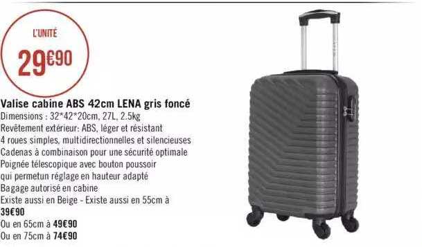 valise cabine abs lena gris foncé