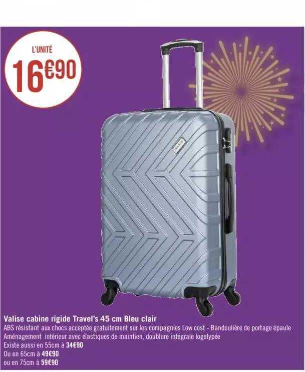 valise cabine rigide travel's bleu clair