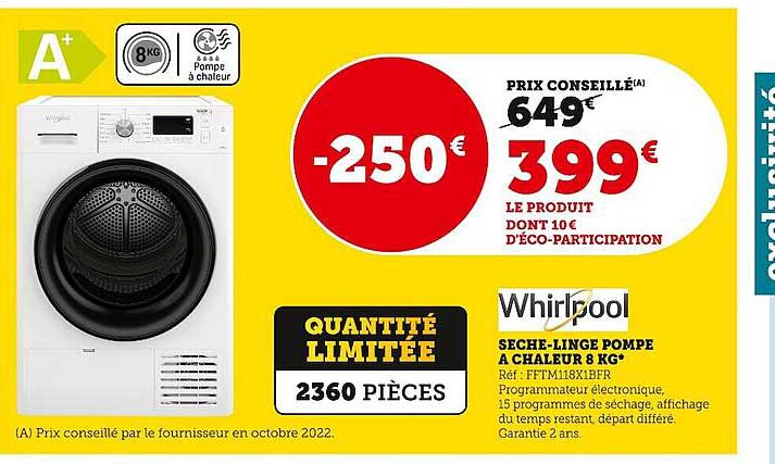 whirlpool sèche-linge pompe à chaleur 8kg