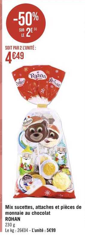 mix sucettes, attaches et pièces de monnaie au chocolat rohan