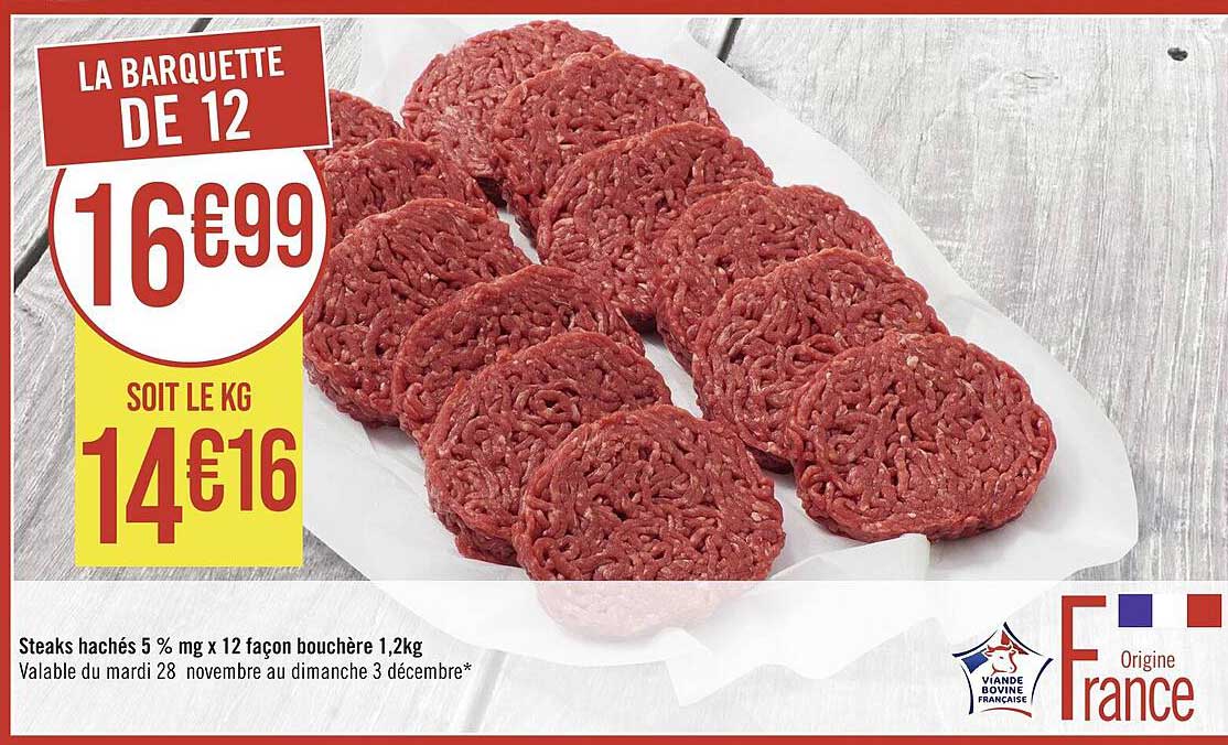 steaks hachés 5% mg x 12 façon bouchère 1,2 kg