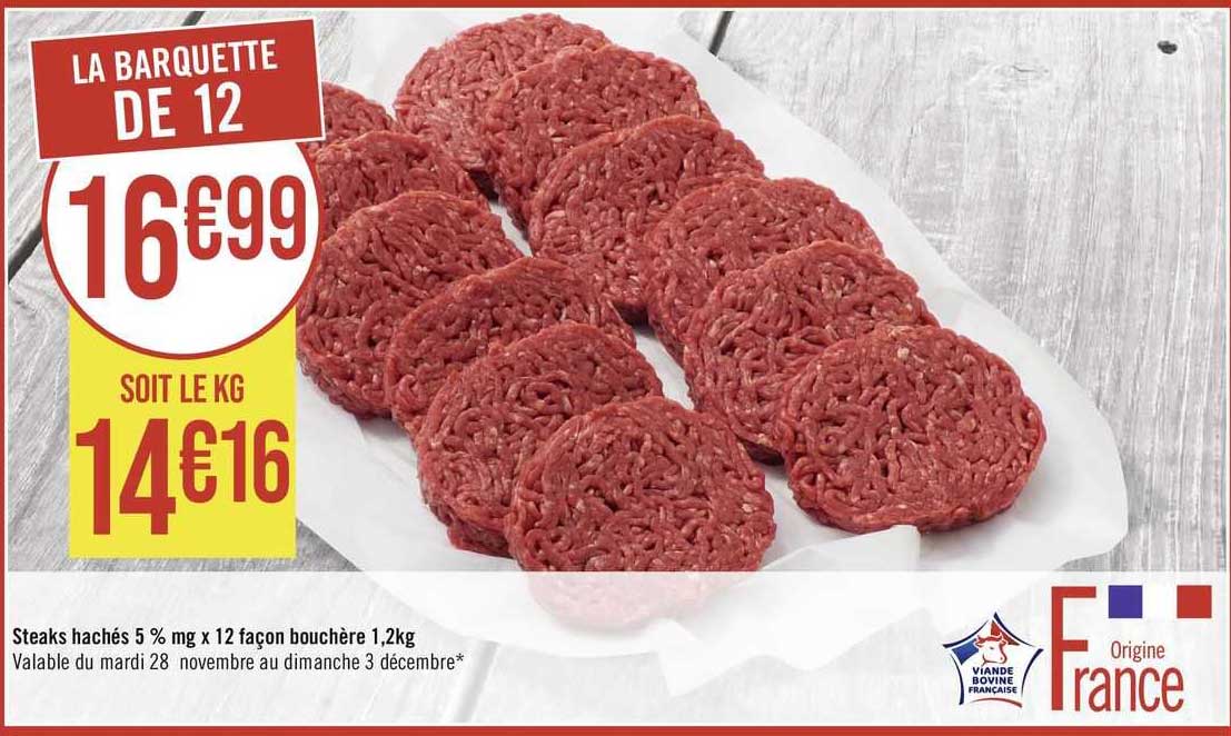 steaks hachés 5% mg x 12 façon bouchère 1,2 kg