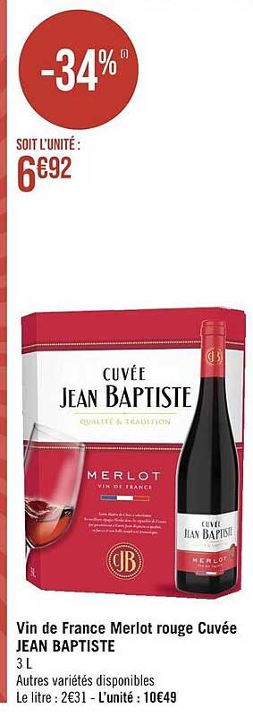vin de france merlot rouge cuvée jean baptiste