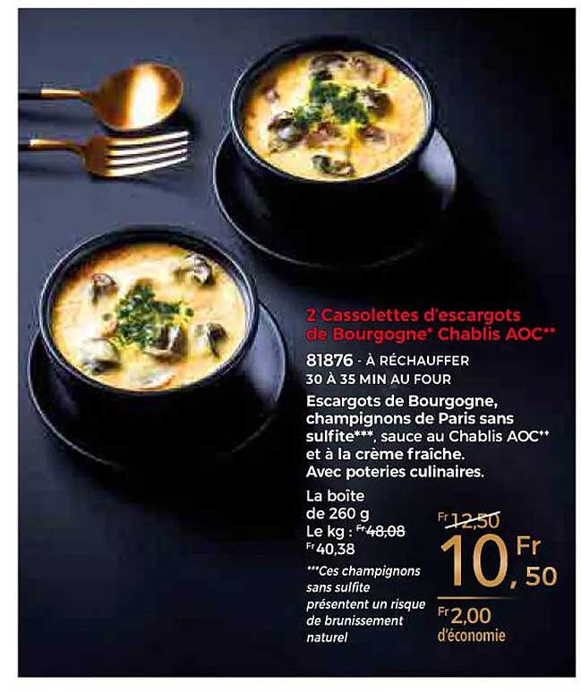 2 cassolettes d'escargots de bourgogne chablis aoc