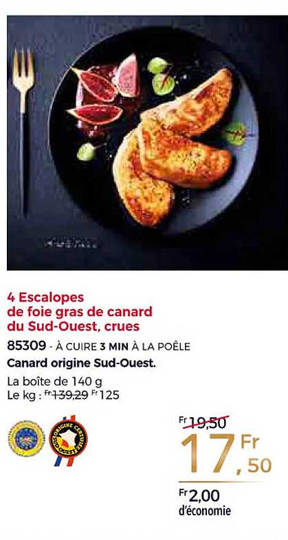 4 escargots de foie gras de canard du sud-ouest, crues