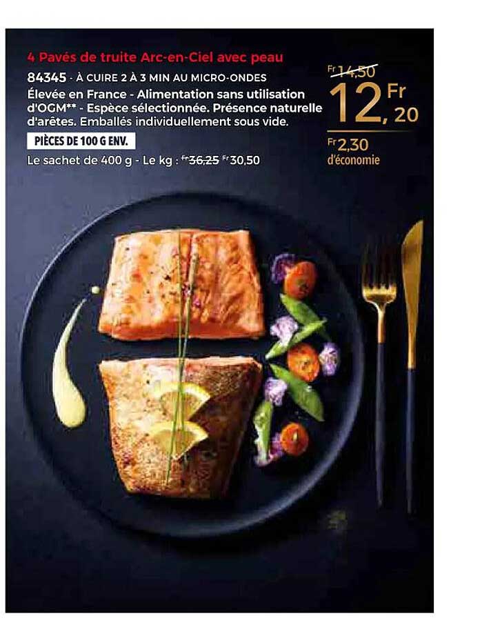 4 pavés de truite arc-en-ciel avec peau