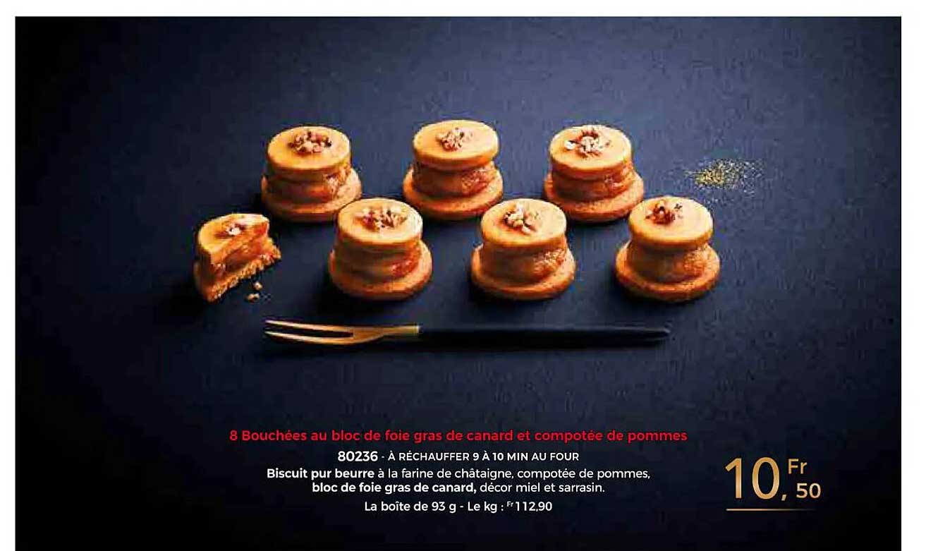 8 bouchées au bloc de foie gras de canard et compotée de pommes