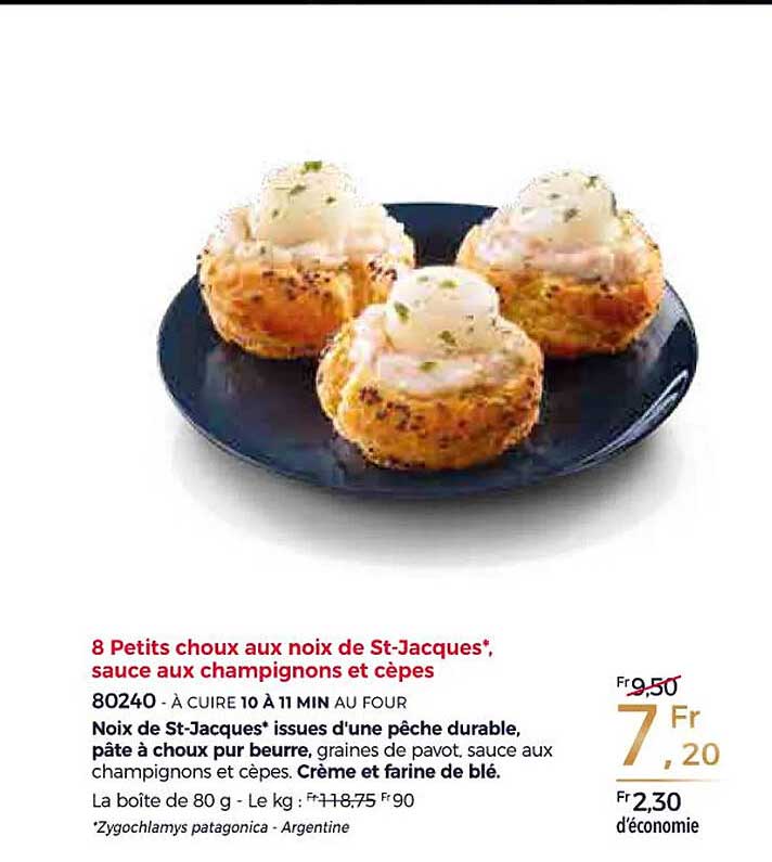 8 petits choux aux noix de st-jacques, sauce aux champignons et cèpes