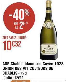 aop chablis blanc sec cuvée 1923 union des viticulteurs de chablis