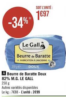 beurre de baratte doux 82% m.g. le gall