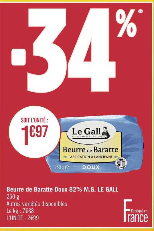 beurre de baratte doux 82% m.g. le gall