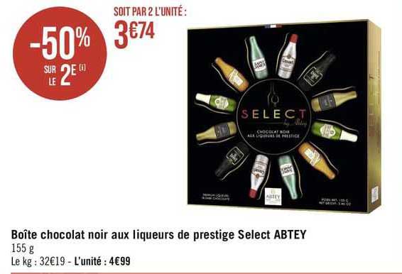 boîte chocolat noir aux liqueurs de prestige select abtey