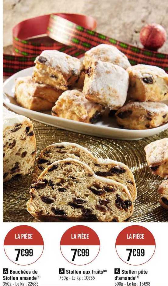 bouchées de stollen amande, stollen aux fruits, stollen pâte d'amande