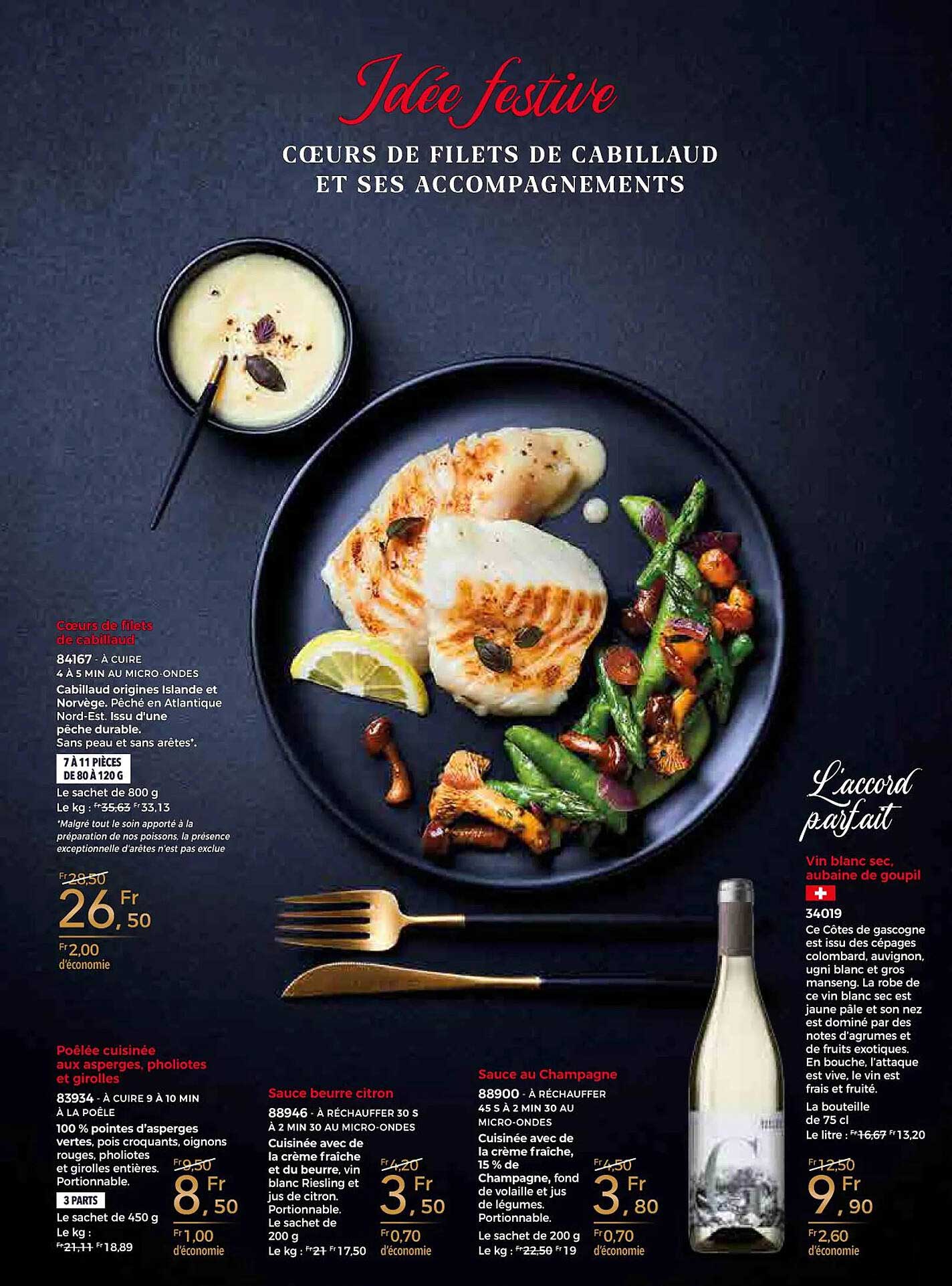 coeur de filets de cabillaud et ses accompagnements