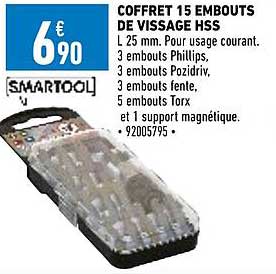 coffret 15 embouts de vissage hss smartool