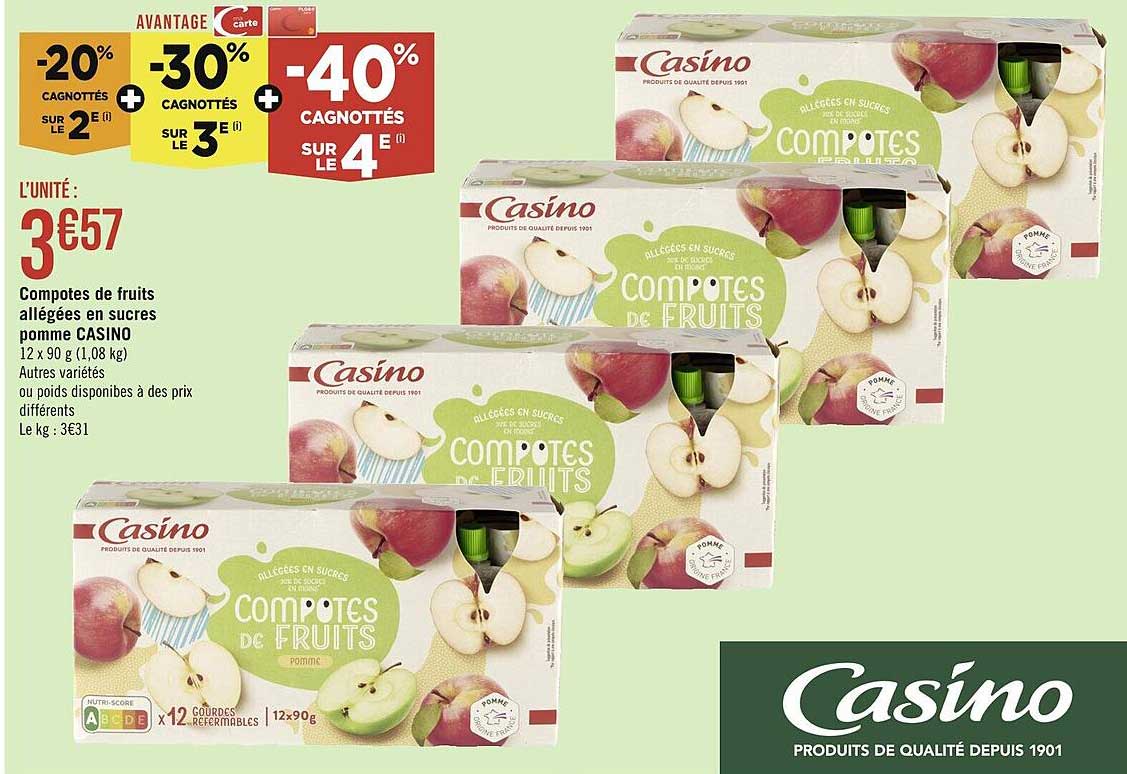 Compotes De Fruits Allégées En Sucres Pomme Casino