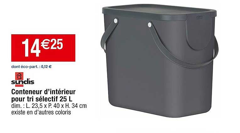 conteneur d'intérieur pour trie sélectif 25 l sundis